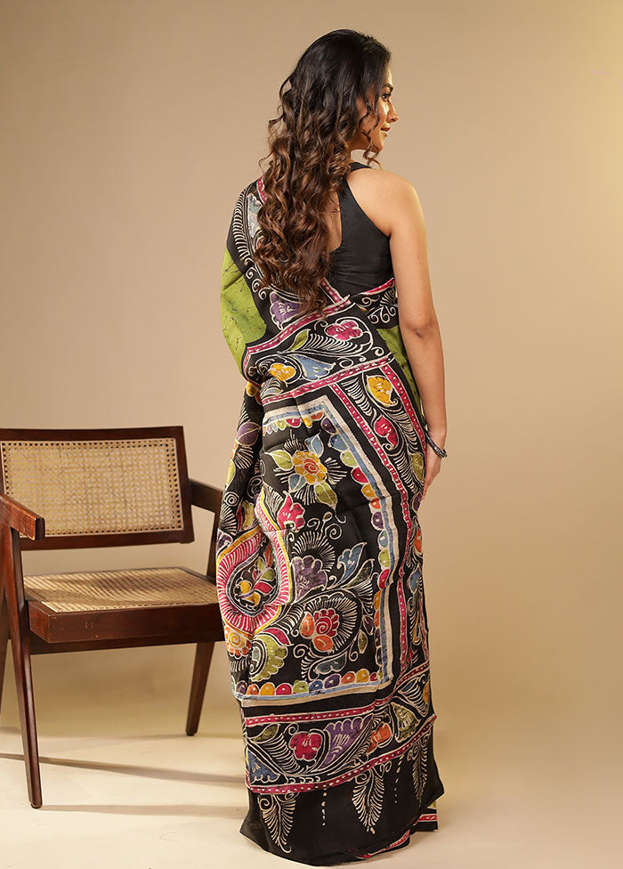 Green Printed Pure Silk Saree Without Blouse Piece