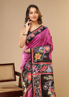 Pink Printed Pure Silk Saree Without Blouse Piece