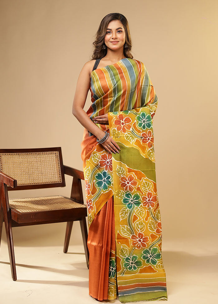 Multicolor Printed Pure Silk Saree Without Blouse Piece