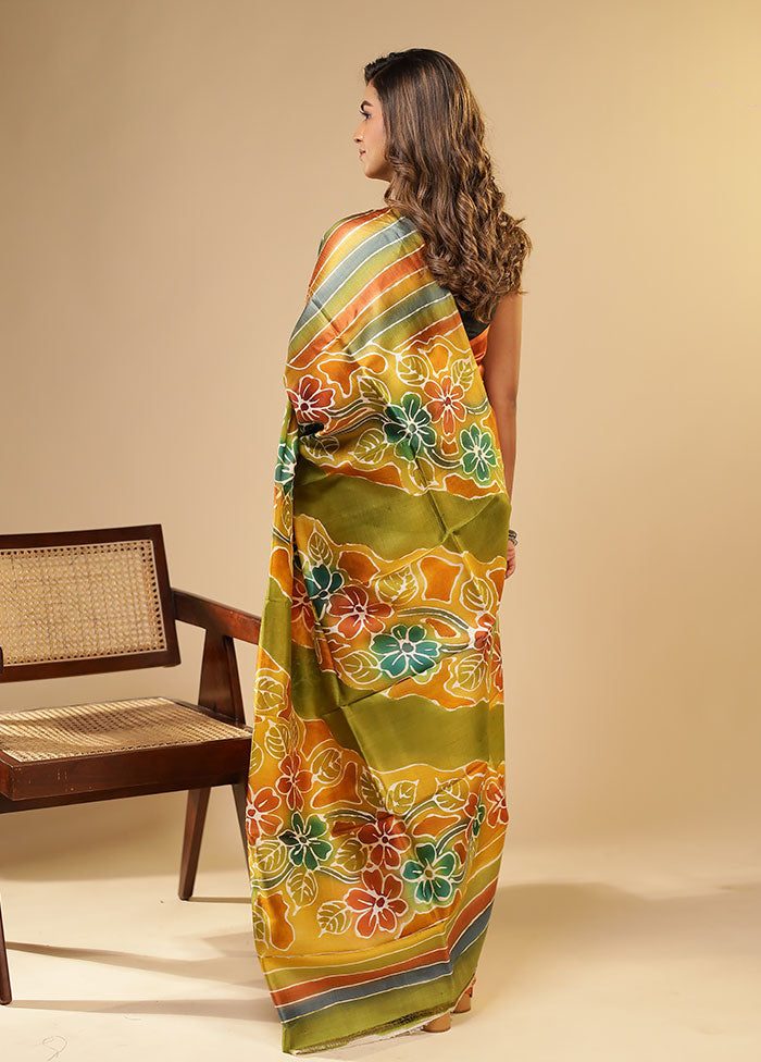 Multicolor Printed Pure Silk Saree Without Blouse Piece