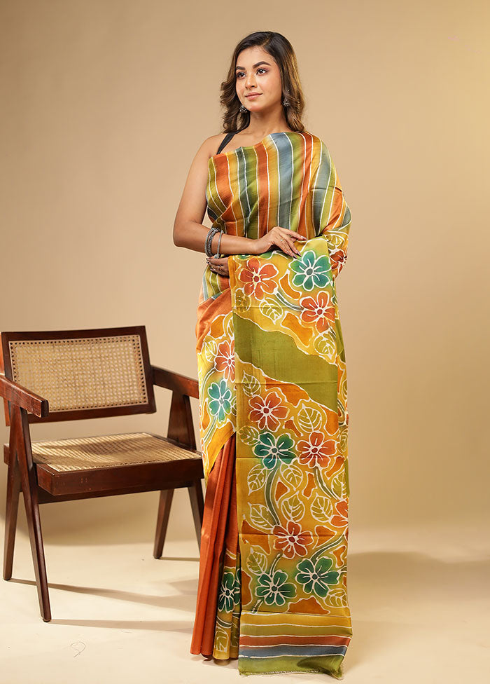 Multicolor Printed Pure Silk Saree Without Blouse Piece