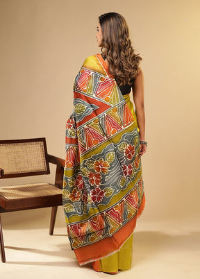 Multicolor Printed Pure Silk Saree Without Blouse Piece