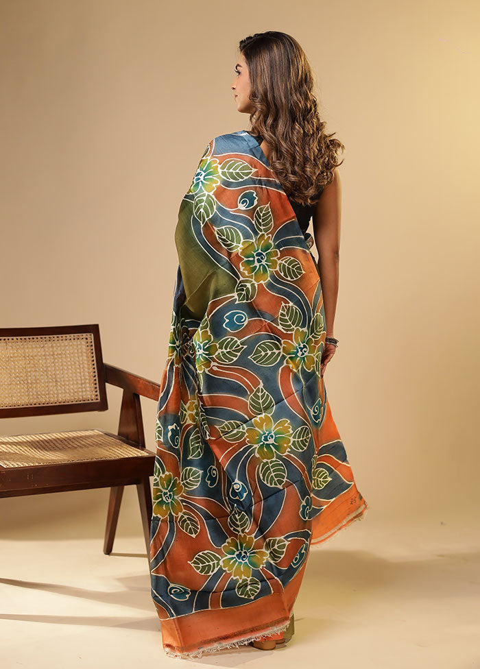 Cream Printed Pure Silk Saree Without Blouse Piece