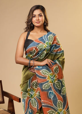 Cream Printed Pure Silk Saree Without Blouse Piece