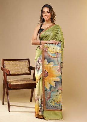 Multicolor Printed Pure Silk Saree Without Blouse Piece