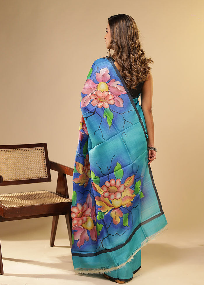 Multicolor Printed Pure Silk Saree Without Blouse Piece
