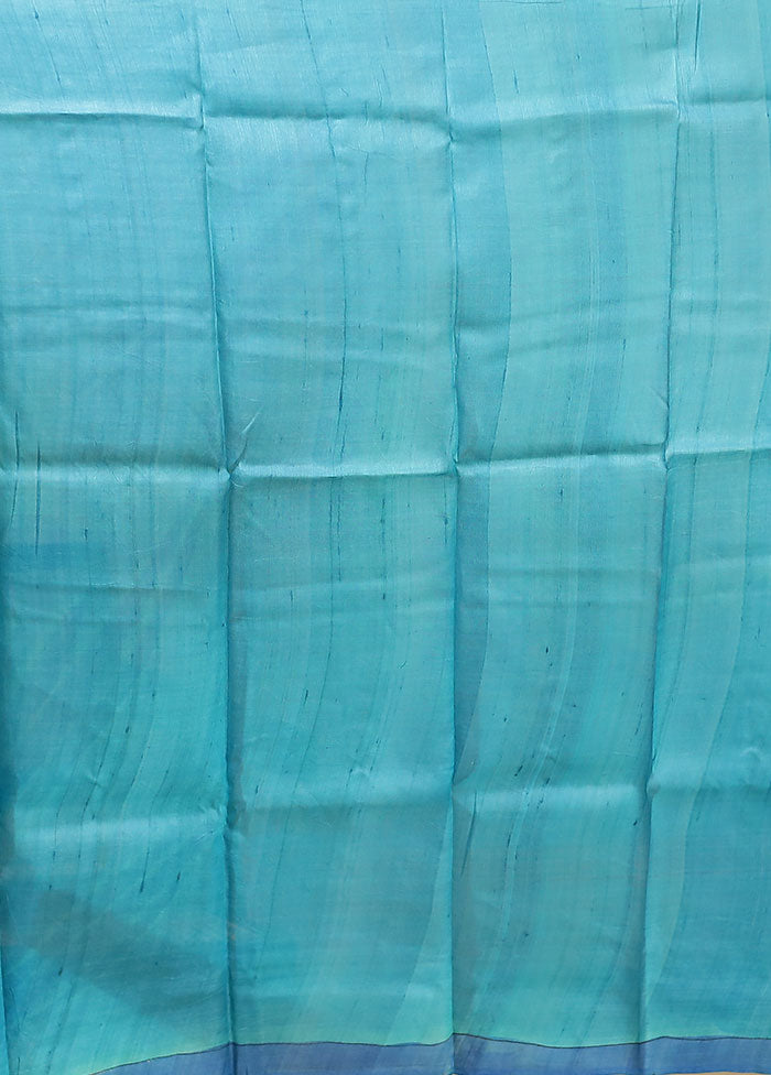 Blue Printed Pure Silk Saree Without Blouse Piece