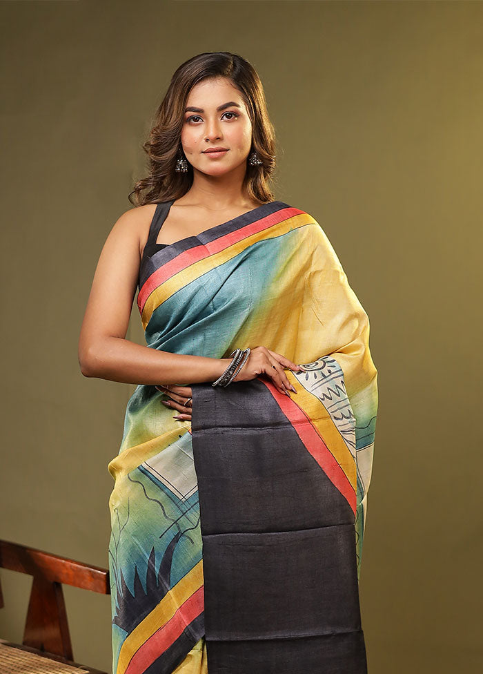 Multicolor Printed Pure Silk Saree Without Blouse Piece