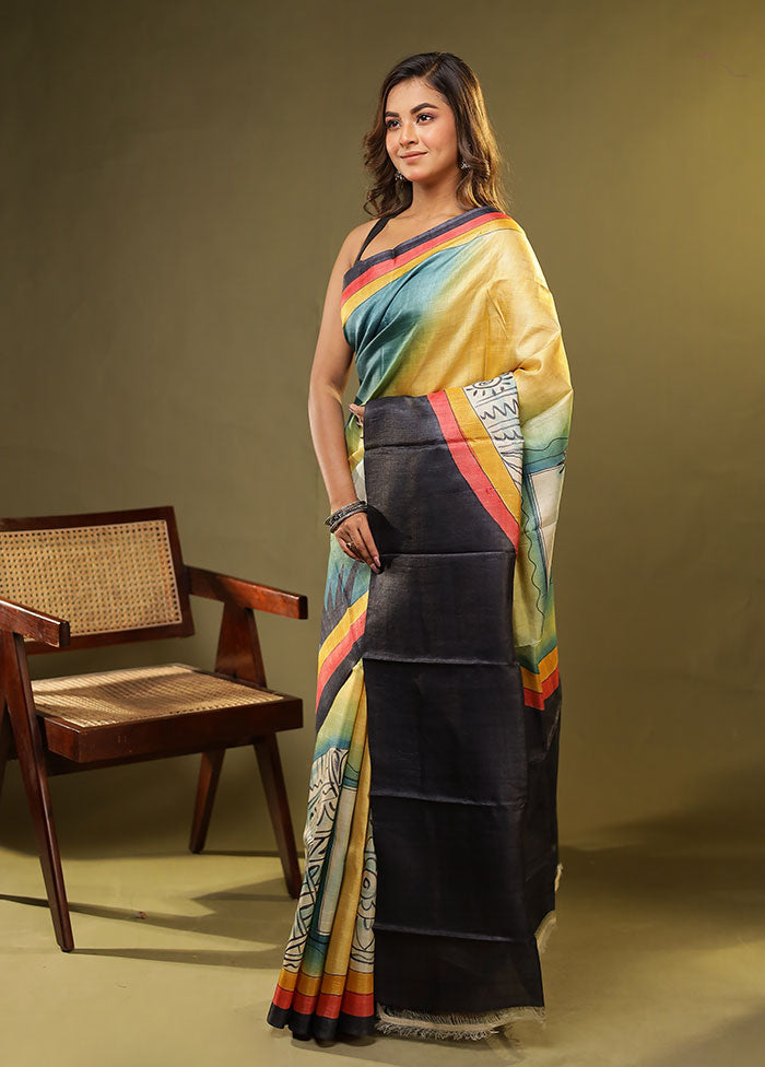 Multicolor Printed Pure Silk Saree Without Blouse Piece