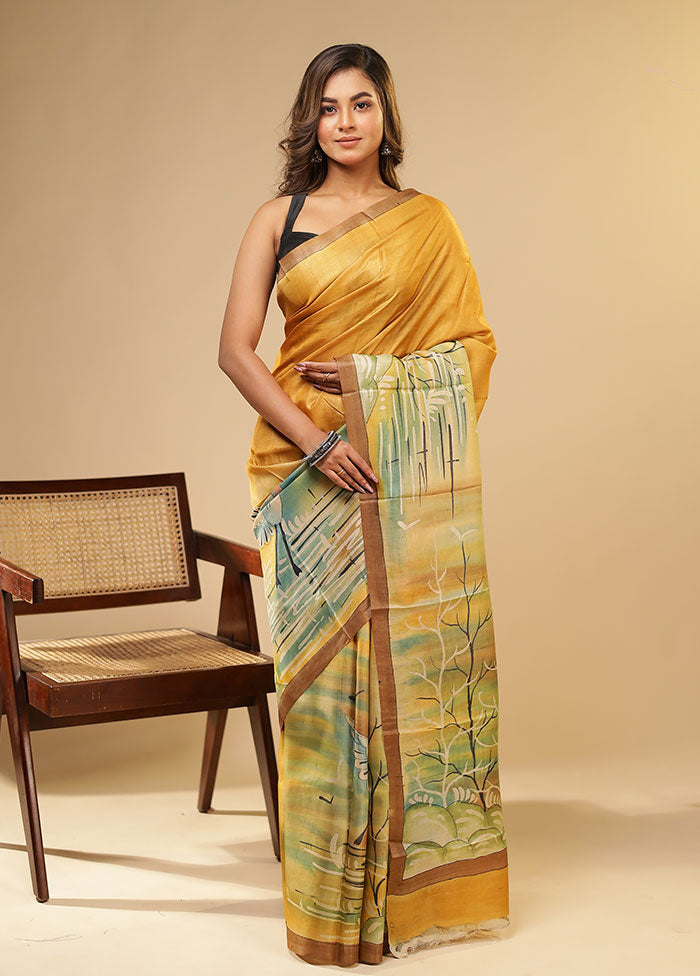 Multicolor Printed Pure Silk Saree Without Blouse Piece