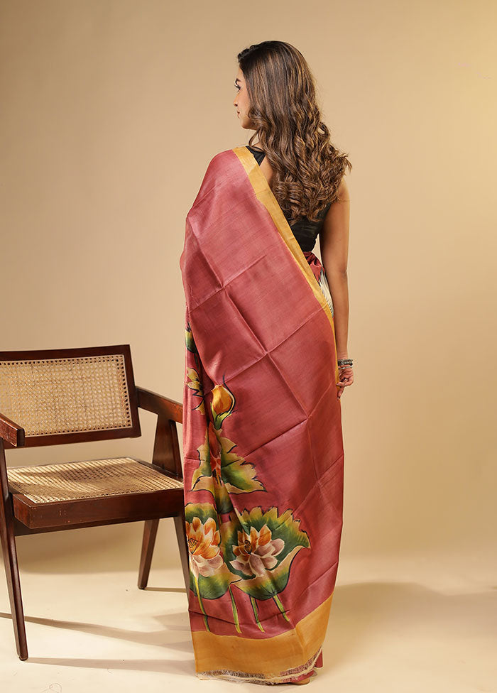 Purple Printed Pure Silk Saree Without Blouse Piece