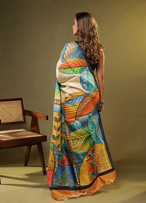 Multicolor Printed Pure Silk Saree Without Blouse Piece