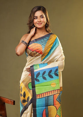 Multicolor Printed Pure Silk Saree Without Blouse Piece