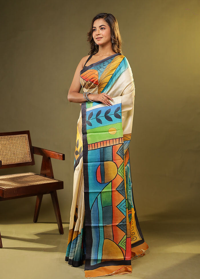 Multicolor Printed Pure Silk Saree Without Blouse Piece
