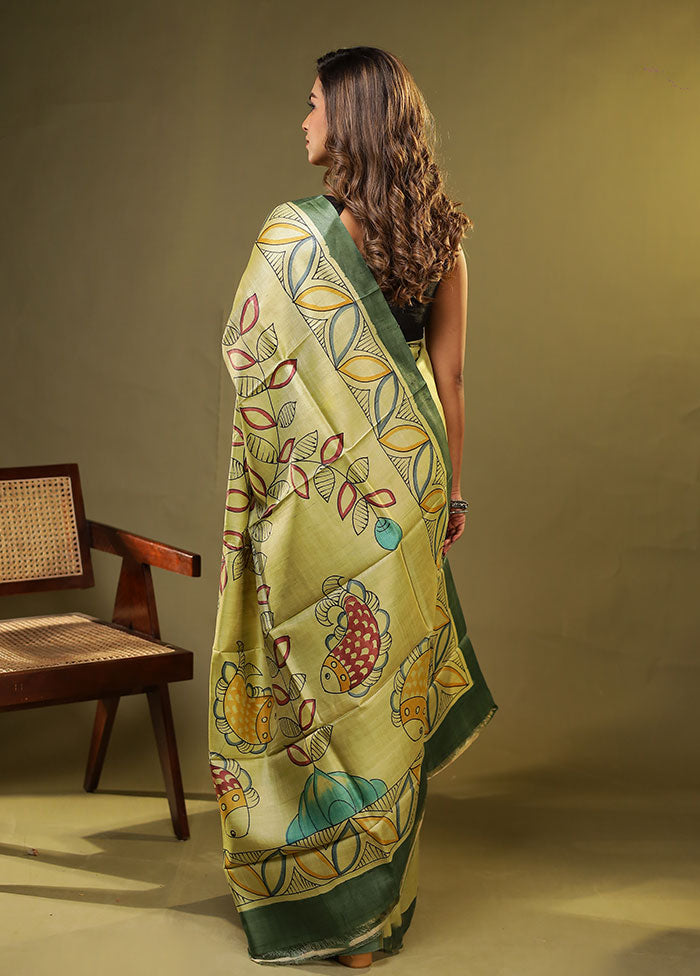 Green Printed Pure Silk Saree Without Blouse Piece