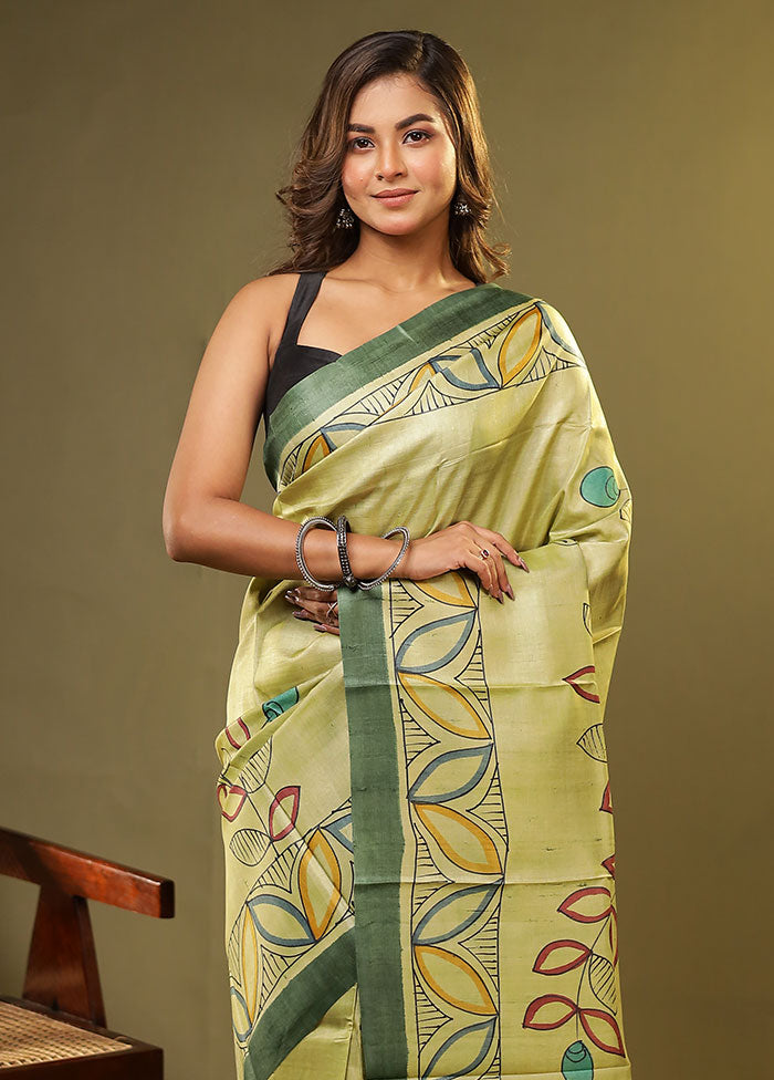 Green Printed Pure Silk Saree Without Blouse Piece