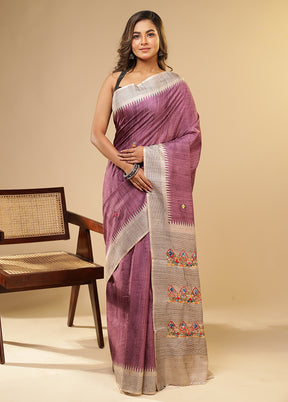 Purple Tussar Silk Saree With Blouse Piece