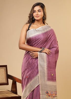 Purple Tussar Silk Saree With Blouse Piece