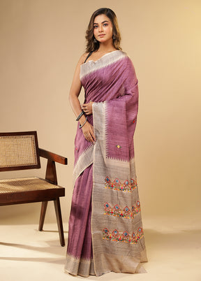 Purple Tussar Silk Saree With Blouse Piece