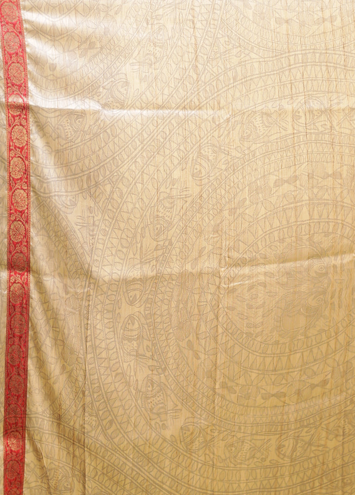 Cream Tussar Silk Saree With Blouse Piece