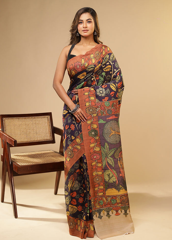 Purple Tussar Silk Saree With Blouse Piece