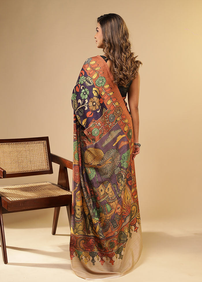 Purple Tussar Silk Saree With Blouse Piece