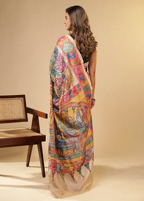 Cream Tussar Silk Saree With Blouse Piece