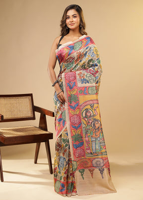 Cream Tussar Silk Saree With Blouse Piece