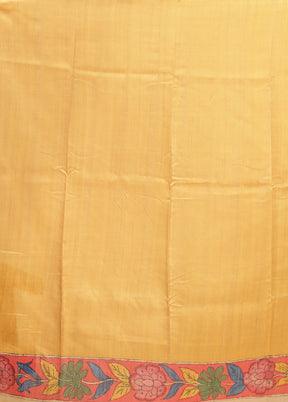 Cream Tussar Silk Saree With Blouse Piece