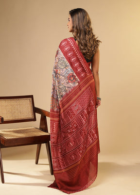 Cream Tussar Silk Saree With Blouse Piece
