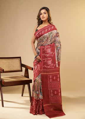Cream Tussar Silk Saree With Blouse Piece