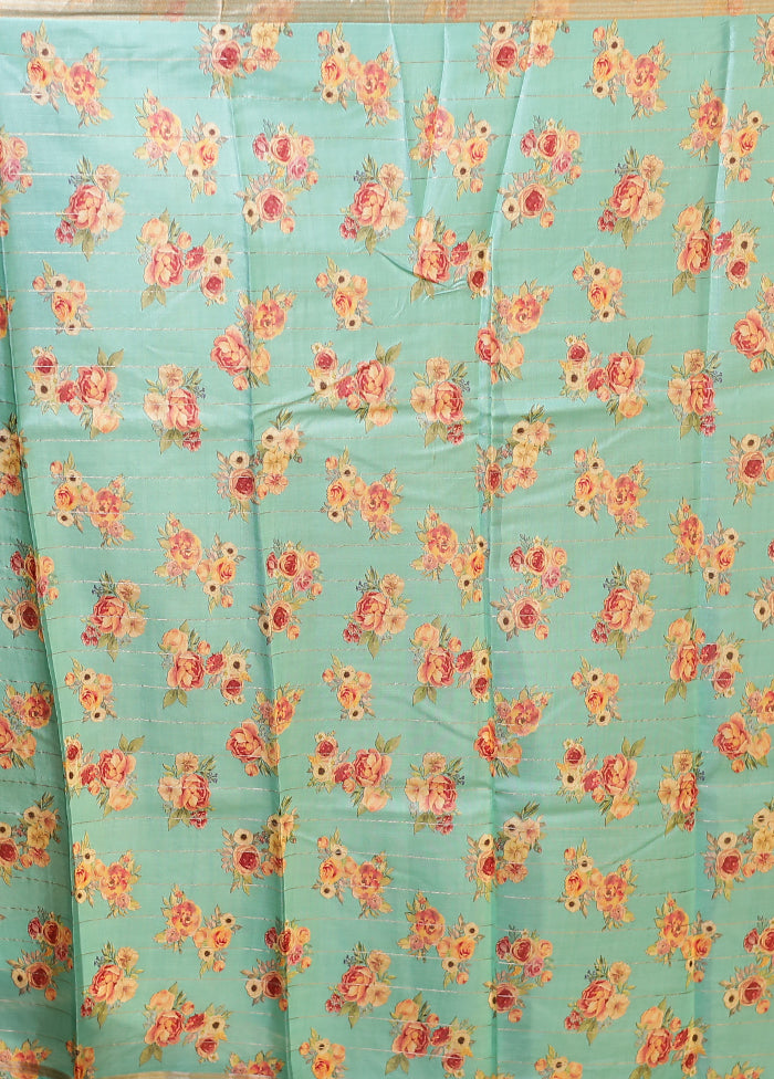 Green Handloom Tussar Pure Silk Saree With Blouse Piece