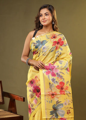 Yellow Handloom Tussar Pure Silk Saree With Blouse Piece