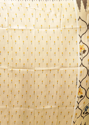Cream Printed Pure Silk Saree Without Blouse Piece