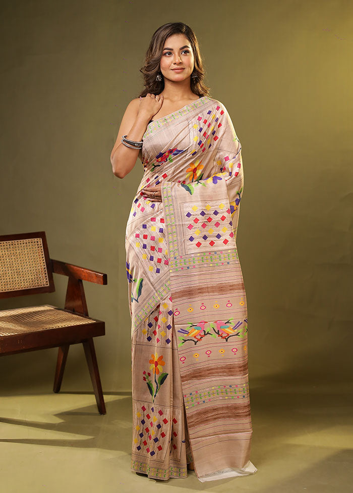 Purple Printed Pure Silk Saree Without Blouse Piece