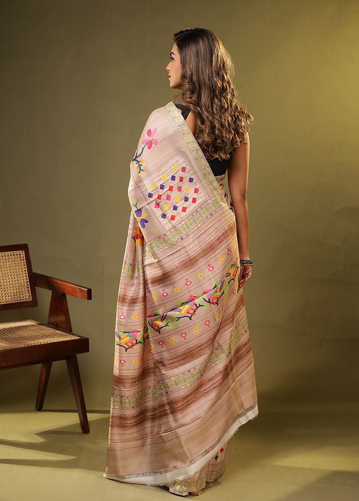 Purple Printed Pure Silk Saree Without Blouse Piece