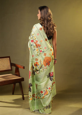 Green Printed Pure Silk Saree Without Blouse Piece