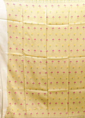 Cream Printed Pure Silk Saree Without Blouse Piece