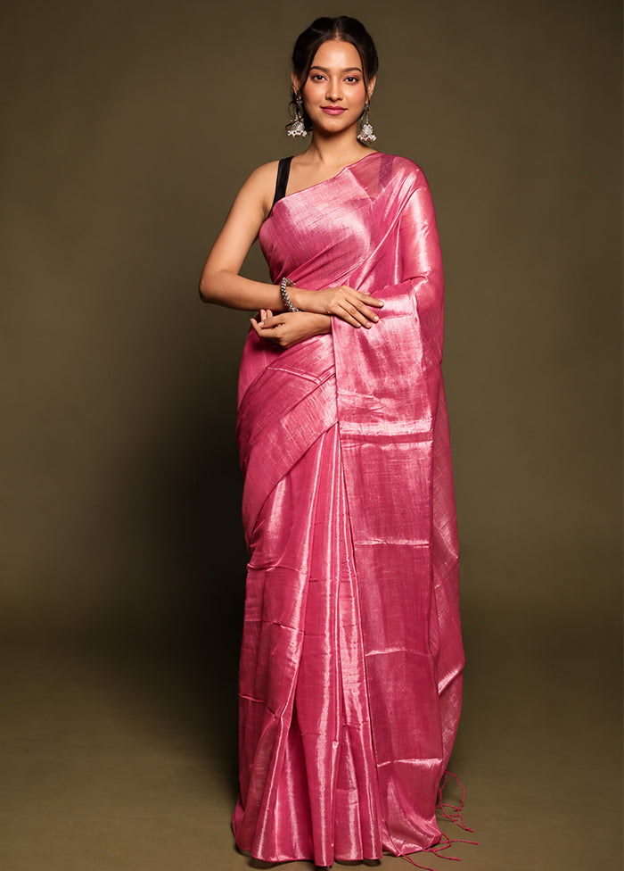 Pink Tissue Silk Saree With Blouse Piece
