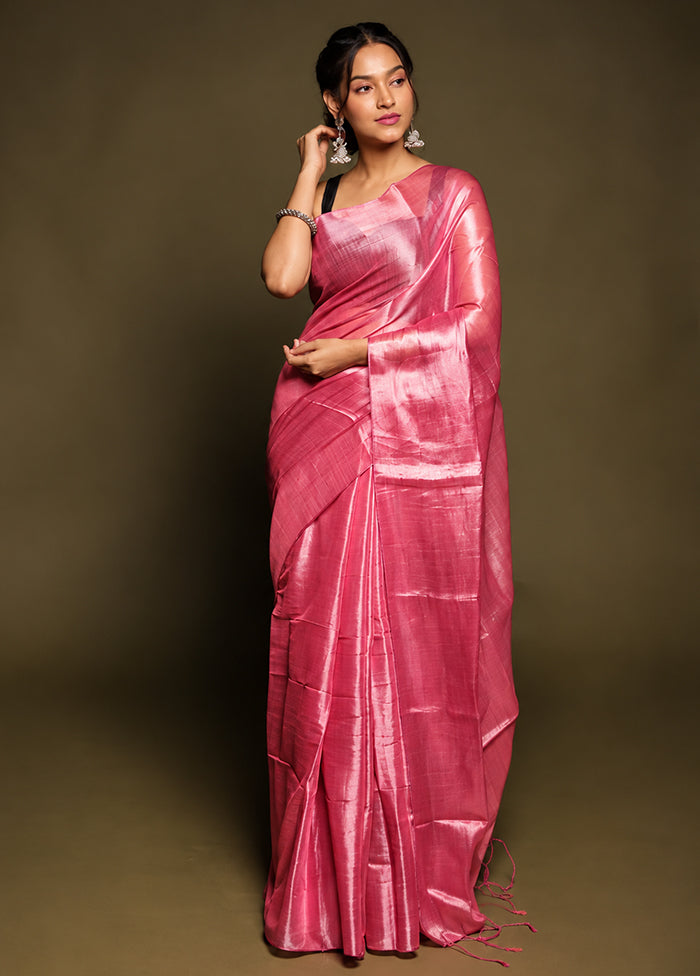 Pink Tissue Silk Saree With Blouse Piece