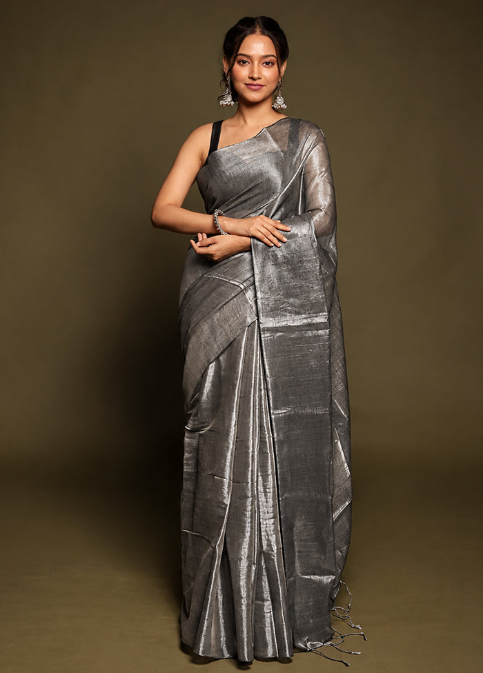 Grey Tissue Silk Saree With Blouse Piece