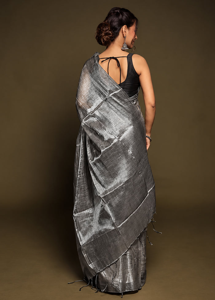 Grey Tissue Silk Saree With Blouse Piece
