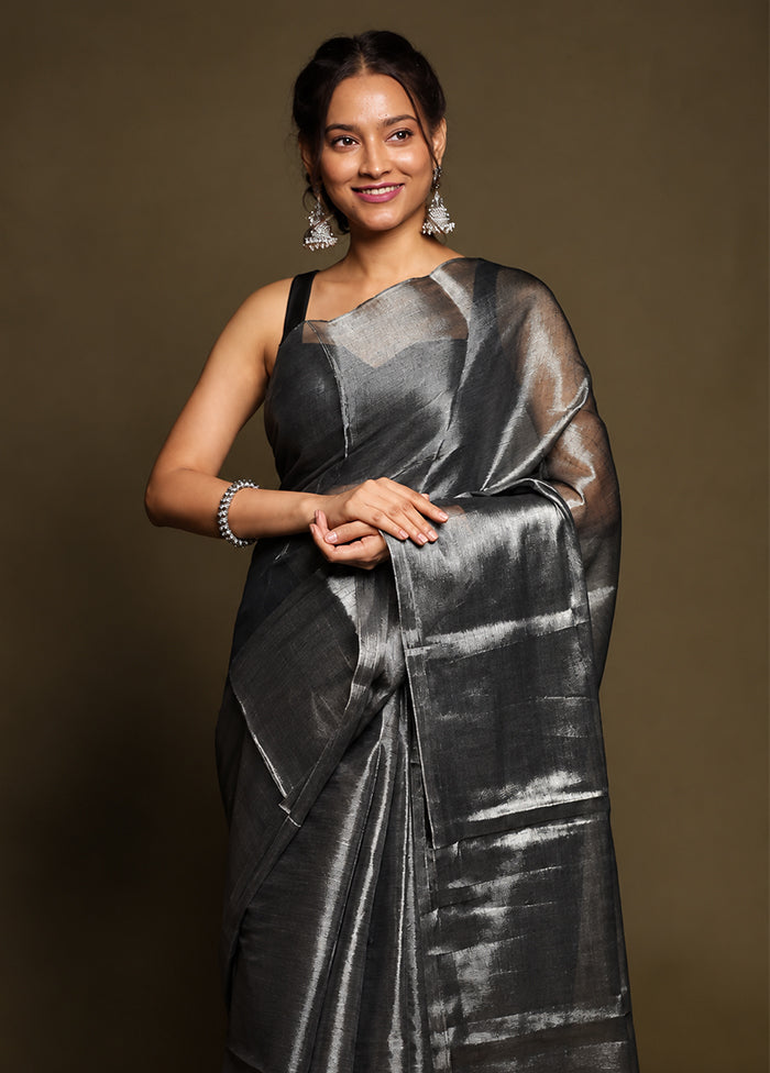 Grey Tissue Silk Saree With Blouse Piece