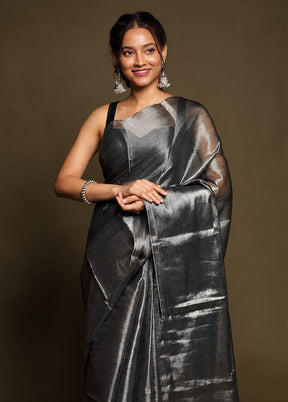 Grey Tissue Silk Saree With Blouse Piece