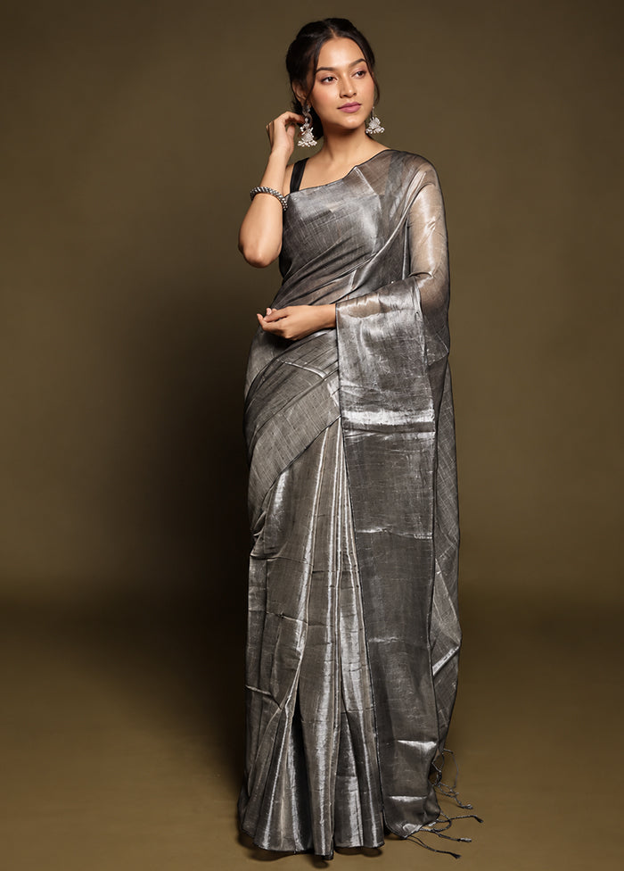 Grey Tissue Silk Saree With Blouse Piece
