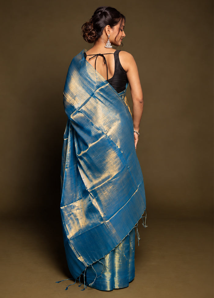 Blue Tissue Silk Saree With Blouse Piece
