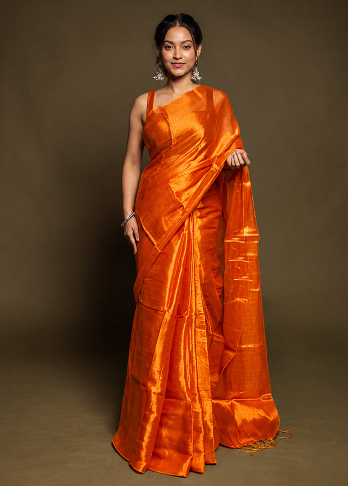 Orange Tissue Silk Saree With Blouse Piece