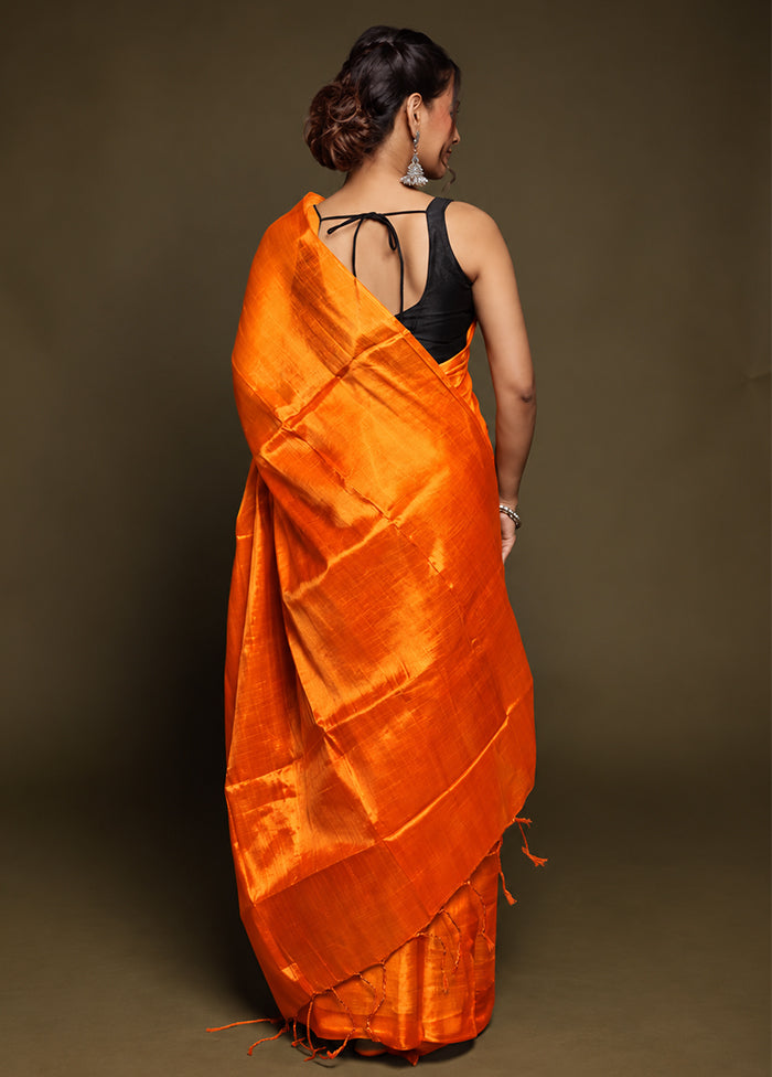 Orange Tissue Silk Saree With Blouse Piece