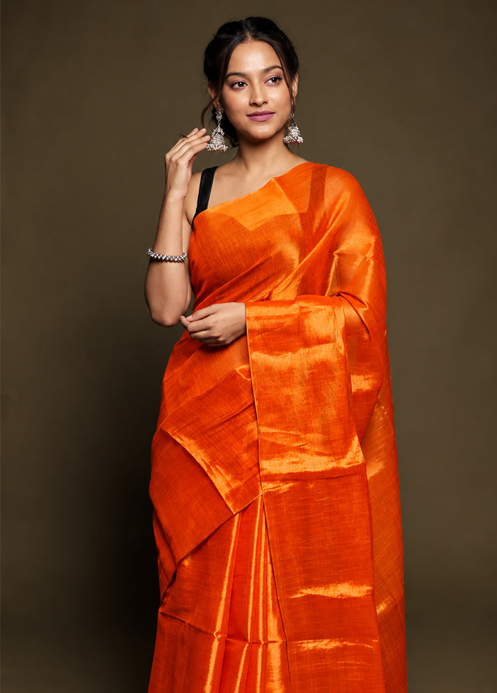 Orange Tissue Silk Saree With Blouse Piece