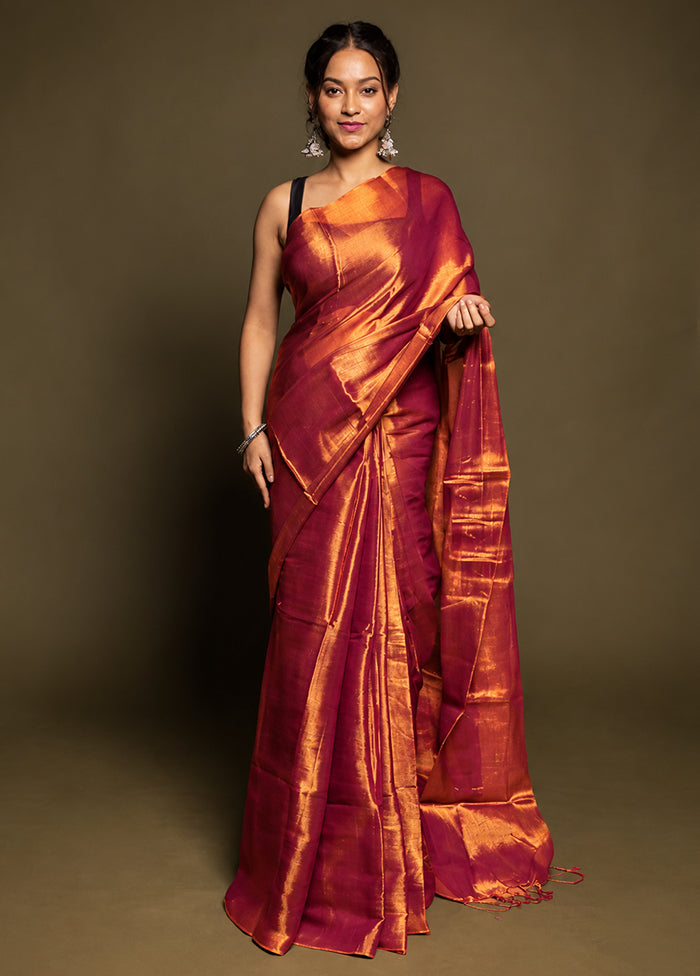 Orange Tissue Silk Saree With Blouse Piece